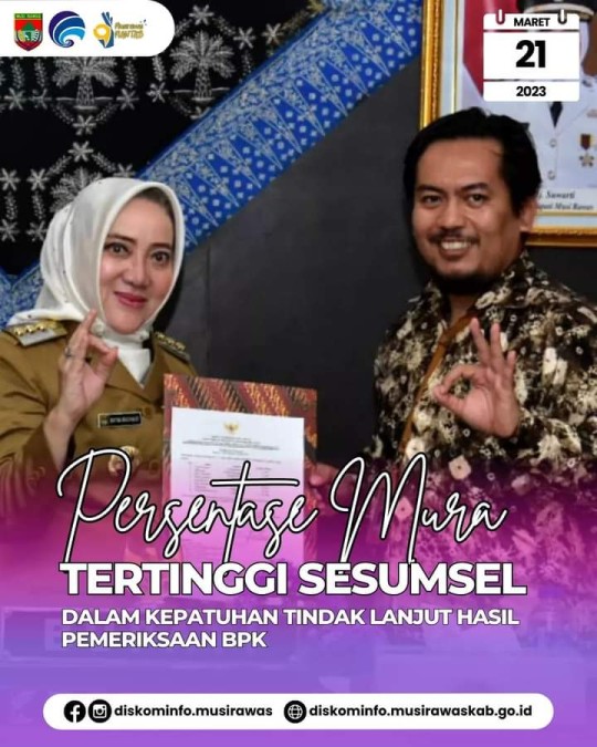 Kabupaten Musi Rawas Raih Nilai Tertinggi Kepatuhan Tindak Lanjut Hasil Pemeriksaan BPK