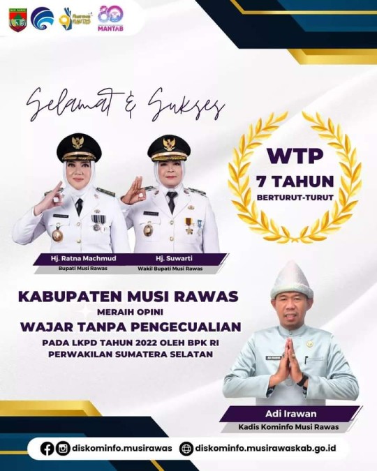 Selamat & Sukses Untuk Kabupaten Musi Rawas Telah Meraih Opini WTP ke-8 Tahun 2023