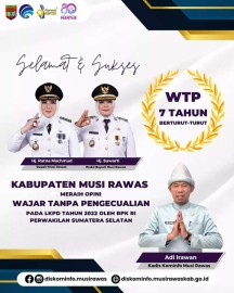 Selamat & Sukses Untuk Kabupaten Musi Rawas Telah Meraih Opini WTP ke-8 Tahun 2023