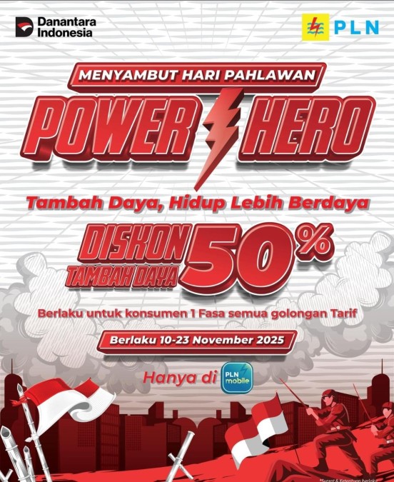 Menyambut Hari Pahlawan, Power Hero, Diskon 50% Tambah Daya, Hidup Lebih Berdaya