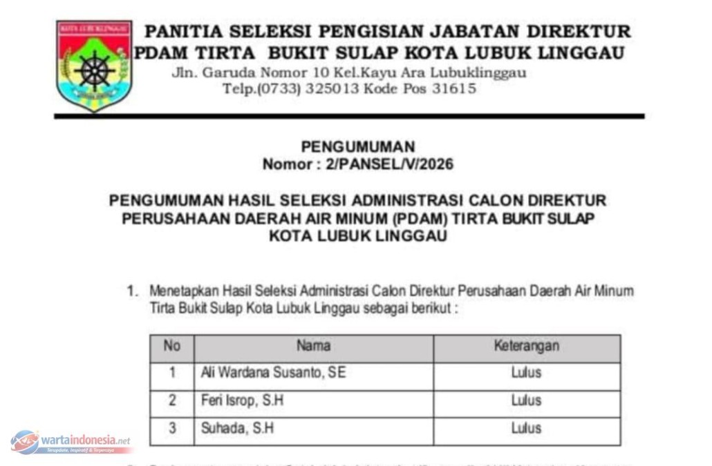 Tak Sembarangan, Seleksi Dirut PDAM Lubuklinggau Gunakan Standar Nasional